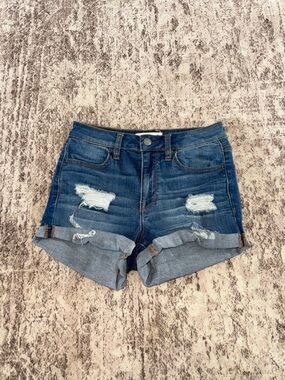 PacSun Medium Blue Distressed Cuffed Denim Shorts